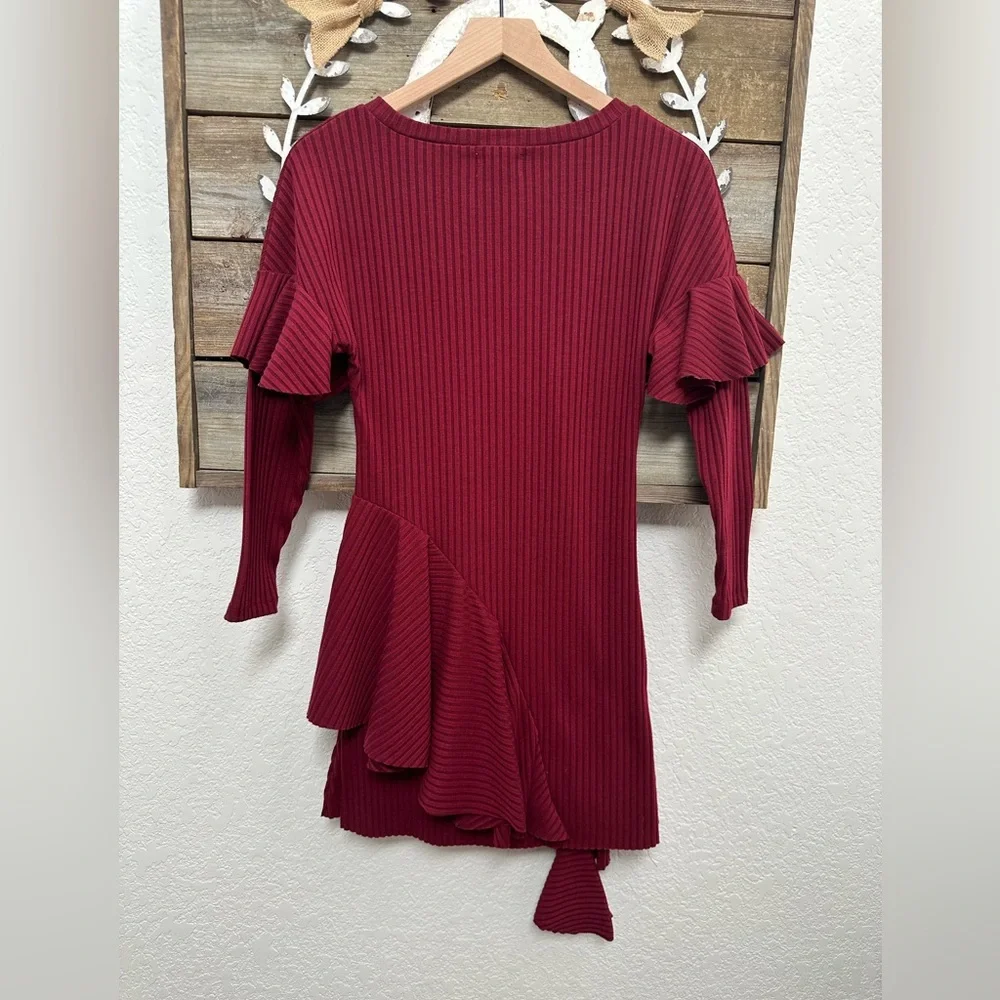 Joyfolie Mia Joy Deep Burgandy Red‎ Ribbed Stretch knit girls Dress size 12